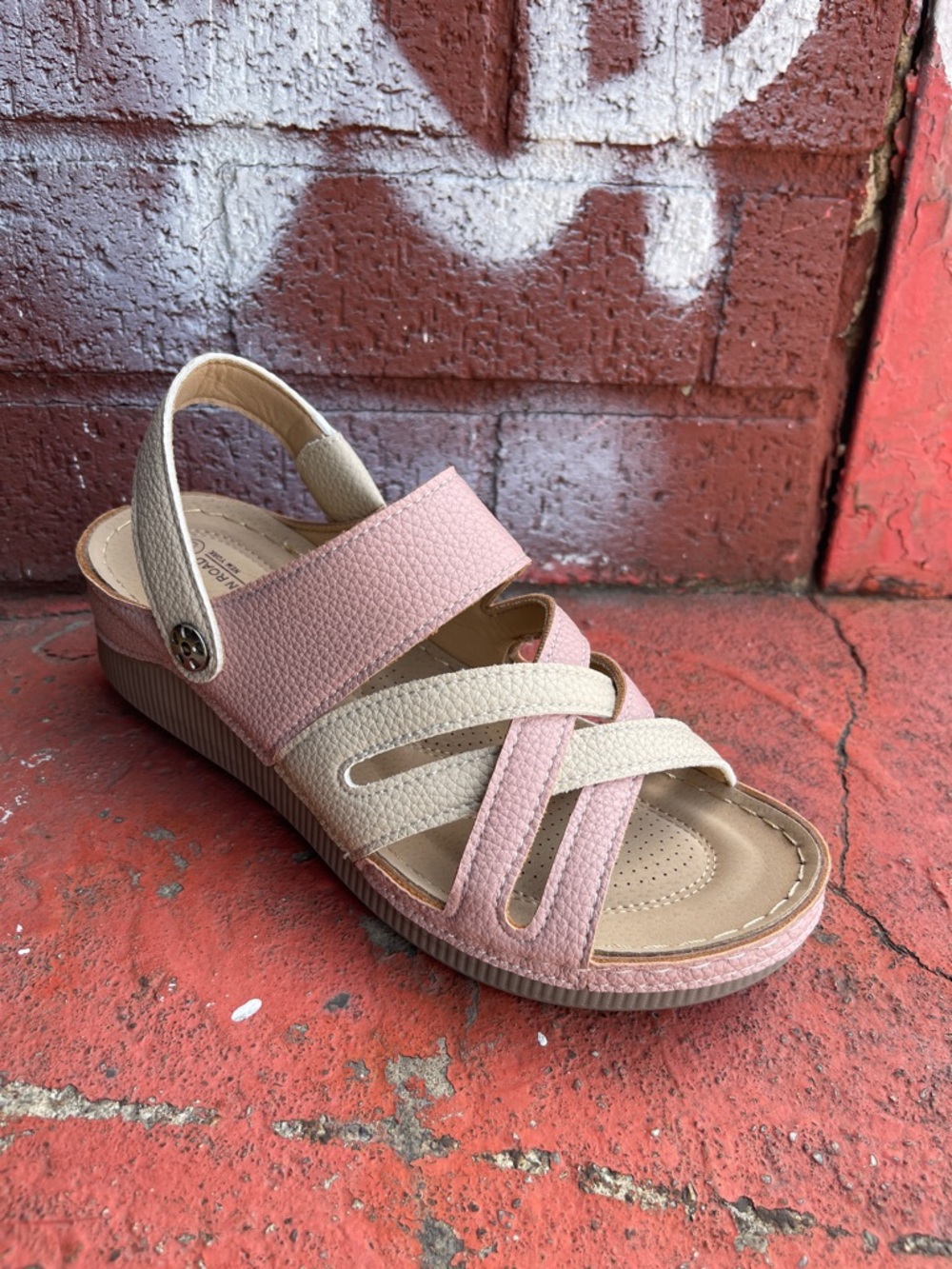 Women's Slingback Comfort Sandal in Pink and Beige